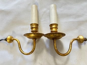 Pair Of Bright Metal Brasstone Electrified Wall Sconces