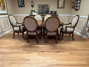 Fabulous Double Pedestal Dining Table & Six Upholstered Oversized Chairs