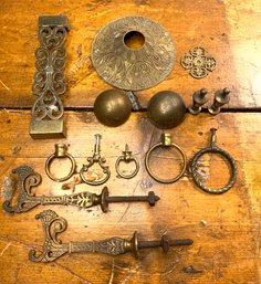 Brass Lot Of Knobs, Ornate Hangers And More