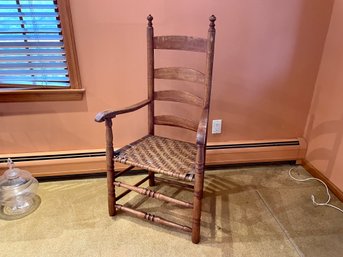 Antique Ladder Back Arm Chair With Woven Seat