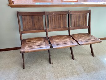 Antique Wood Three Seater Folding Bench