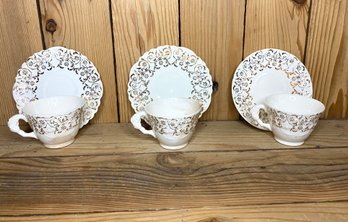 Trio Of POPE-GOSSER Gold And White  Tea Cups