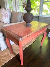 Antique Farmhouse Side Table In Painted Coral