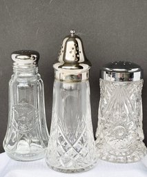 3 Vintage Sugar & Salt Shaker Lot: Edinburgh Crystal, Crownford Italy, Imperial Sugar Shaker