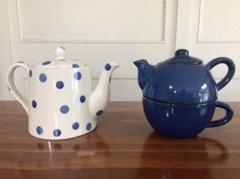 Cobalt Pier 1 Teapot For One & English Polka Dot Teapot