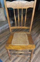 Carved Cain Seat Single Chair With Retro Seat Cover