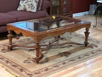 Large Wood & Beveled Glass Top Rectanguler Low Table