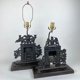 Amazing Pair Of Lamps Cast Iron Fragments Architectural