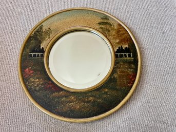 Landscape Scene Paint Decorated Round Framed Mirror