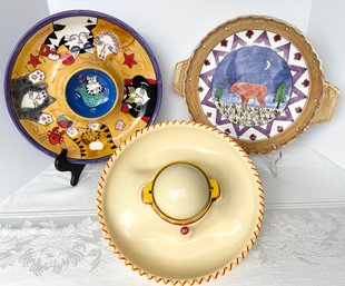 Vtg Chip & Dip Plates Including The Original 'mexican Hat Chips & Salsa Bowl' & Moose Serving Plate