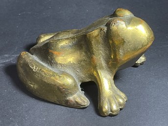 Large Heavy Solid Brass Antique Frog Doorstop