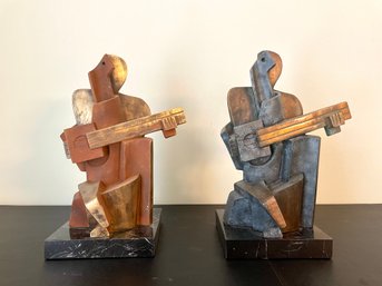 Miguel Guia (Spanish, B. 1960) Cubist Pair Of Guitarist Arlequin Figures