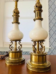 Lot Of Two Tall Vintage STIFFEL BRASS PORCELAIN TABLE LAMP