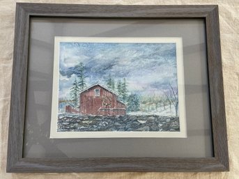 'Berkshire Winter' Watercolor Painting Signed Carol Kelly Local Artist 22x18 Matted Framed