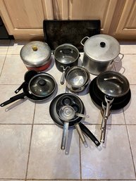 Pots, Pans, Calphalon, With Glass Lids, Strainers, Bowls, Etc