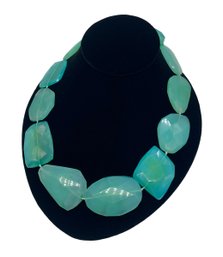 Awesome Large Faceted Mint Green Chalcedony Stone Beaded Necklace