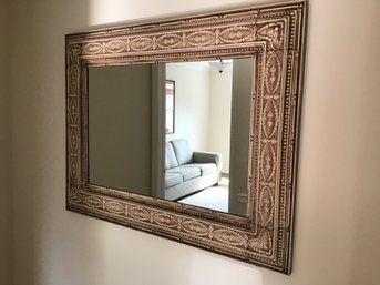 Large Embossed Metal Mirror With Wood Backing - 48.75 X 37