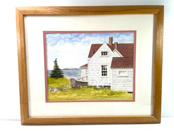 Artist -wendy Humphreys - ' August On Monhegan '' . Watercolor - Double Matt And Rustic Wood Frame