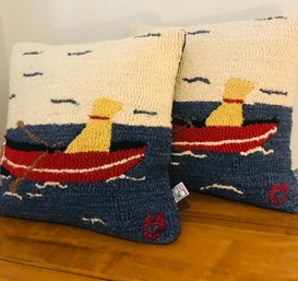 Pair Of SEA DOG Hooked Wool Pillows