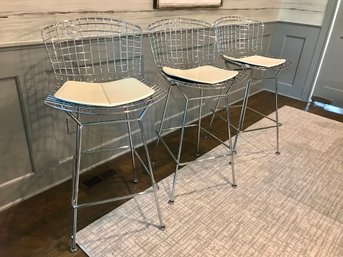 Trio Of Modern Iconic KNOLL BERTOIA  Style Wire Barstools