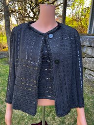 Chanel 2 Piece Black Sequined Jacket & Top  Set  Size 42- Includes Chanel Hanger