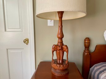 Elephant Trunk Design Carved Wood Table Lamp