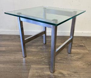 Petite Chrome End Table With Beveled Glass Top