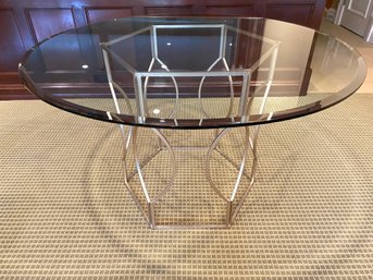 Modern Beveled Glass Top Dining Table On Silver Cut Out Base