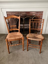Pair Of Rush Seat Side Chairs - One Faux Bamboo