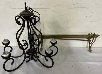 Five Arm Contemporary Fixture And Brass Luggage Rack