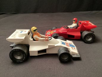 Pair 1975 Fisher-Price  Race Cars With Drivers