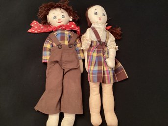 Vintage Pair Of Lovingly Crafted Rag Dolls