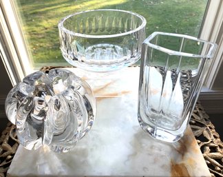 Group Of 3 Orrefors & Kosta Boda Thick And Chunky Fine Quality Glass