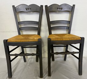 Two Painted Country Chairs With Woven Seats