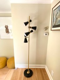 Mid Century Style Floor Lamp In Black Brass Finish