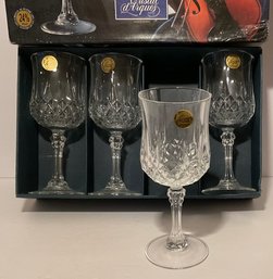 Longchamp Crystal 4 Wine, Water Glasses, Brand New, Stickers