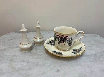 Lenox Bone China Teacup & Lenox Salt & Pepper Shakers