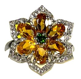 Size 7 Sterling Silver Floral Form Citrine Ladies Ring