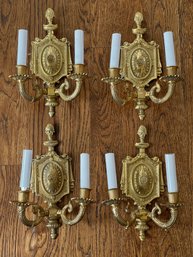 Four Brass Double Wall Sconces