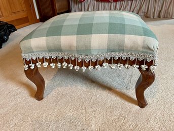 Pale Green Buffalo Check Upholstered Wood Framed Ottoman With Tassels