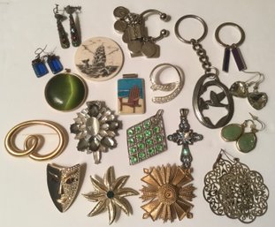 Costume Jewelry, Pins, Brooch, Pendants, Keychains, Earrings & More