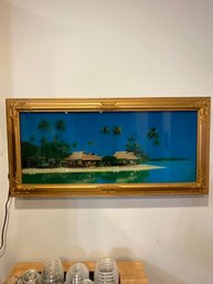 Vintage Framed Light Up And Motion Sound Tropical Beach Water