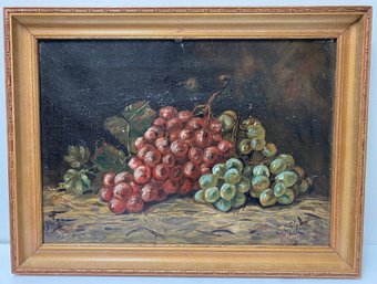 Antique 1897 Framed Oil On Canvas - Red & White Grapes By E C Ely - 15 X 20