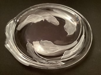 Large Glass Serving Dish Platter Frosted And Clear Calla Lilies