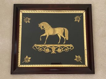 English 19th Century Bronze Gilt Plaque Of Prancing Circus Horse DUE CROW In Custom Shadowbox Frame