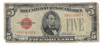 1928-C Five Dollar $5 Red Seal US Note