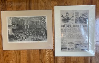 2 B&W Vintage Wall Street Scene & New York Times Cover Prints