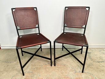 Crate & Barrel Laredo Brown Leather Dining Chairs