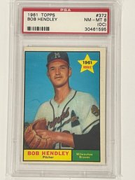 1961 Topps Bob Hendley Rookie Card #372    PSA 8
