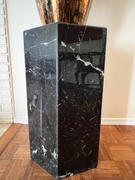 Stunning Black Marble Pedestal, Variegated, With White W/ Beveled Edges, Nice Condition